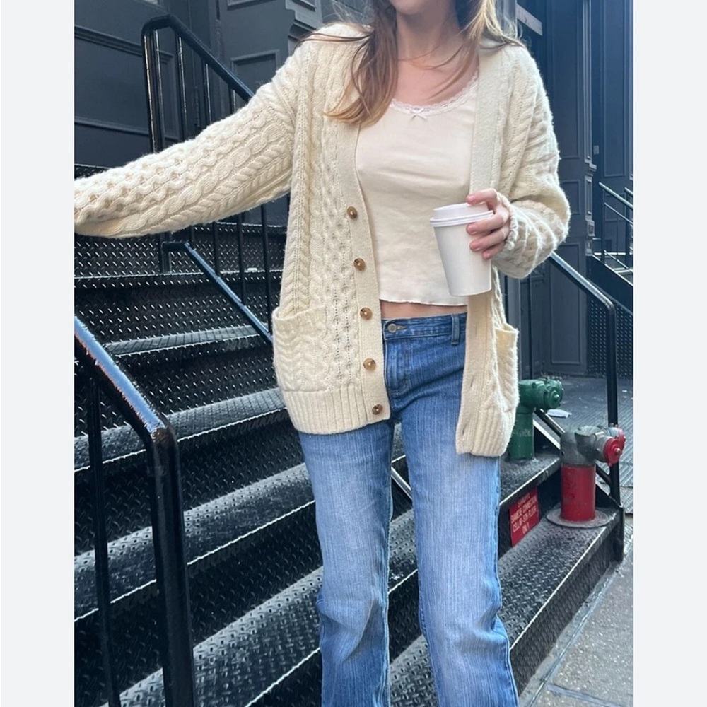 Brandy Melville Eva Wool Button Down Cardigan one size knot pocket oversized